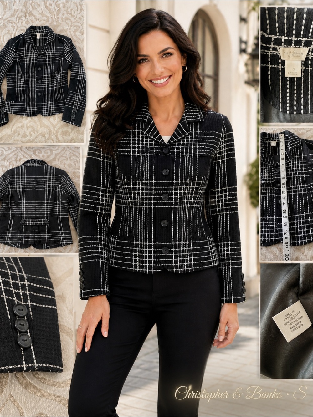 Christopher & Banks Black White Plaid Jacket Size S - Picture 2 of 9